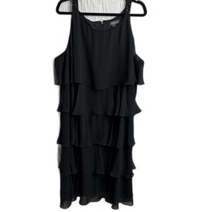 Dressbarn Sheer Tiered Black Sleeveless with Beaded Straps Midi Dress Women's 22
